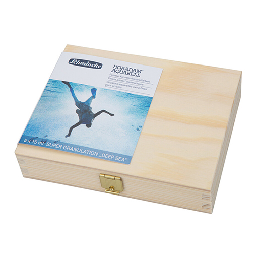 SCHMINCKE HORADAM AQUARELL SUPER GRANULATION IM HOLZKASTEN SERIE DEEP SEA 5 X 15 ML