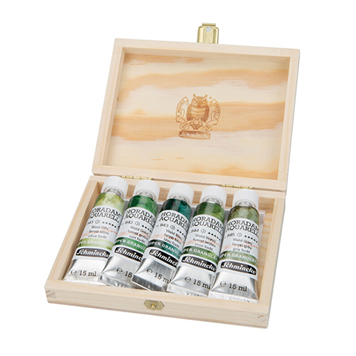 SCHMINCKE HORADAM AQUARELL SUPER GRANULATION IM HOLZKASTEN SERIE FOREST 5 X 15 ML