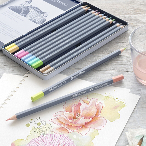 FABER-CASTELL GOLDFABER AQUA SCATOLA METALLO 12 MATITE ACQUERELLABILI TONALITÀ PASTELLO