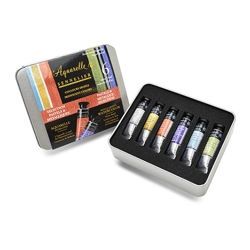 SENNELIER BOÎTE AQUARELLE IRIDESCENTE 6 TUBES 10 ML - COULEURS PASTEL ET MÉTALLIQUES