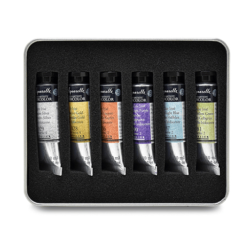 SENNELIER BOÎTE AQUARELLE IRIDESCENTE 6 TUBES 10 ML - COULEURS PASTEL ET MÉTALLIQUES