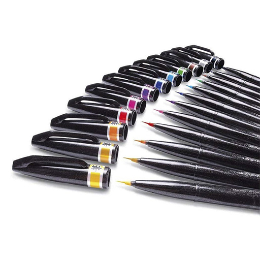 PENTEL ARTIST BRUSH SIGN PEN SET 12 PINSELSTIFTE MIT EXTRA FEINER SPITZE