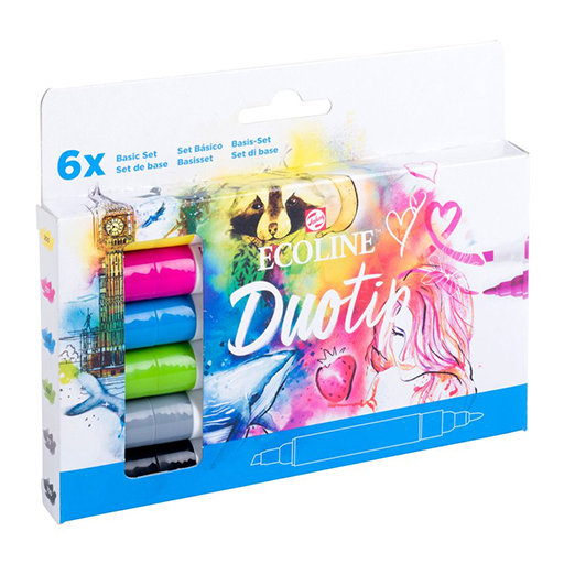 ECOLINE DUOTIP MARKER TINTE AUF WASSERBASIS SET 6 FARBEN