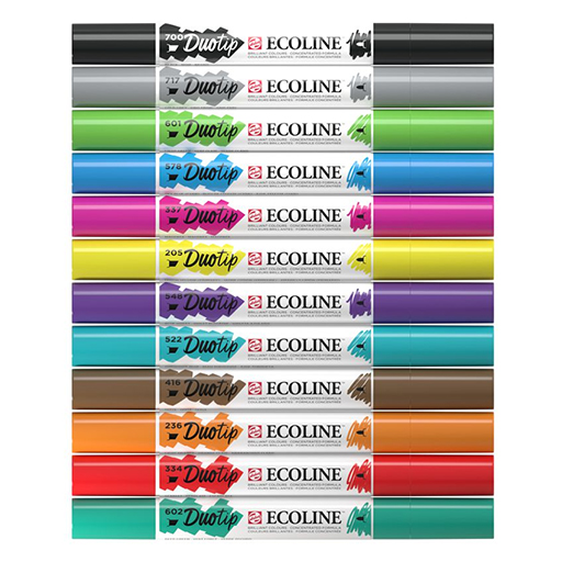 ECOLINE DUOTIP MARKER SET WITH WATER-BASED INK 12 COLOURS