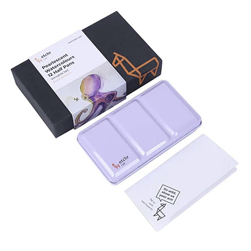 ETCHR PEARLESCENT WATERCOLOURS VERSATILE SET 12 HALBE NÄPFCHEN AQUARELLFARBE IM METALLKASTEN