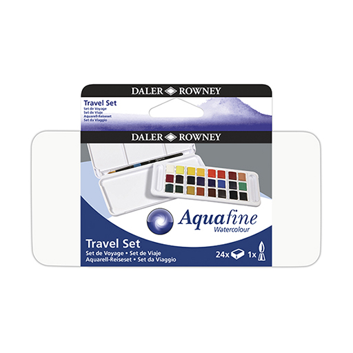 DALER ROWNEY AQUAFINE WATERCOLOUR TRAVEL SET 24 HALF PANS + BRUSH