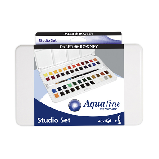 DALER ROWNEY AQUAFINE WATERCOLOUR TRAVEL SET 48 HALF PANS + BRUSH