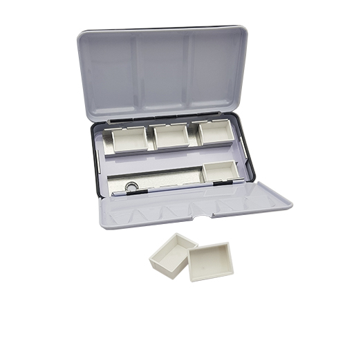 RAW ART MATERIALS AQUARELL METALLKÄSTEN MIT LEEREN NÄPFCHEN UND HALBEN NÄPFCHEN