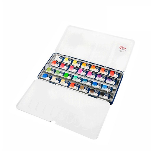 ROSA GALLERY WATERCOLOUR METAL BOX BOTANICAL SET OF 28 PANS