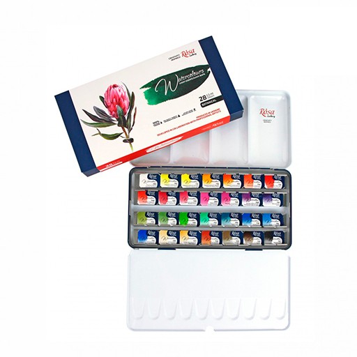 ROSA GALLERY WATERCOLOUR METAL BOX BOTANICAL SET OF 28 PANS