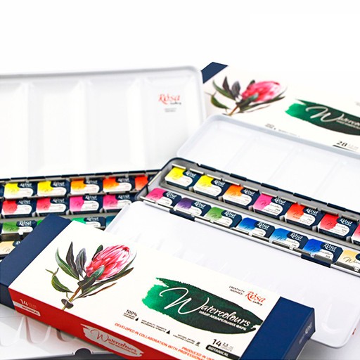 ROSA GALLERY WATERCOLOUR METAL BOX BOTANICAL SET OF 28 PANS
