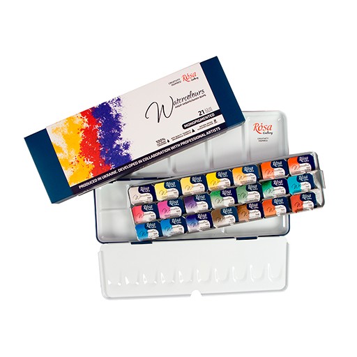 ROSA GALLERY WATERCOLOUR METAL BOX MONOPIGMENTED SET OF 21 PANS