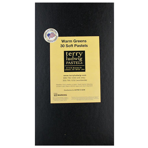 TERRY LUDWIG CARDBOARD BOX OF 30 SOFT PASTELS WARM GREENS SELECTION