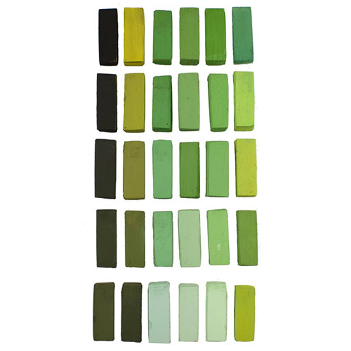 TERRY LUDWIG CARDBOARD BOX OF 30 SOFT PASTELS WARM GREENS SELECTION