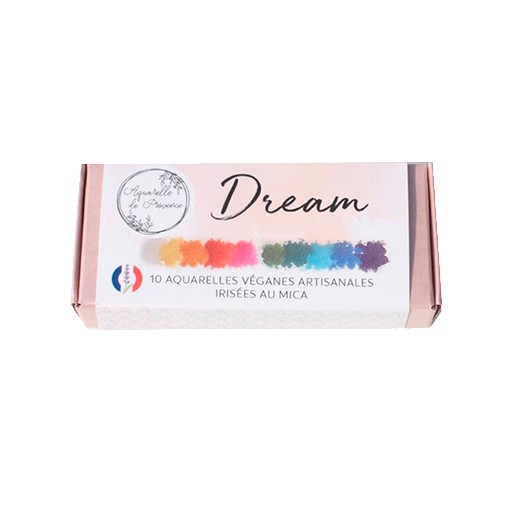 AQUARELLE DE PROVENCE BOÎTE DREAM 10 DEMI-GODETS D'AQUARELLE EXTRA-FINE VÉGANE ARTISANALE