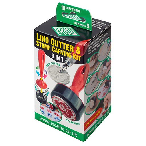 ESSDEE LINO CUTTER & STAMP CARVING KIT 3 IN 1 - SET 10 LINOLMESSER + 5 STEMPEL + ZUBEHÖR