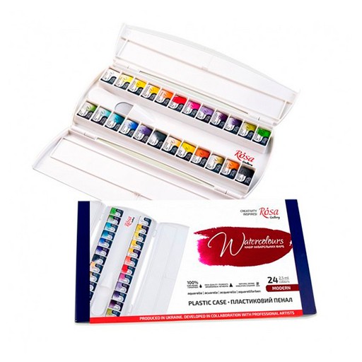 ROSA GALLERY WATERCOLOUR PLASTIC BOX MODERN SET OF 24 PANS