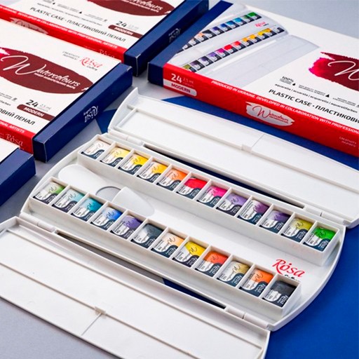 ROSA GALLERY WATERCOLOUR PLASTIC BOX MODERN SET OF 24 PANS
