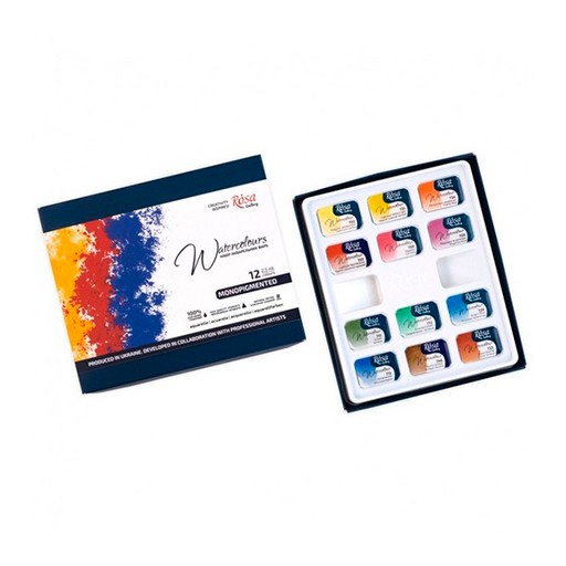 ROSA GALLERY CAJA ACUARELA MONOPIGMENTED 12 GODETS COMPLETOS