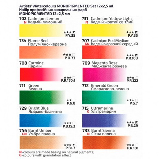 ROSA GALLERY CAJA ACUARELA MONOPIGMENTED 12 GODETS COMPLETOS
