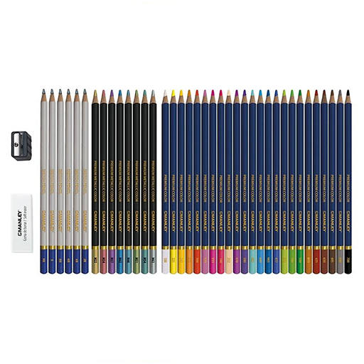 MANLEY SET CRÉATIF AVEC 40 PIÈCES POUR LE DESSIN - CRAYONS DE COULEUR + ACCESSOIRES