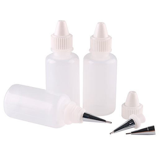 RAW ART MATERIALS EMPTY PLASTIC BOTTLES WITH METAL APPLICATOR