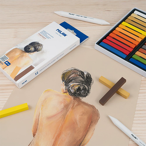 MILAN ART BOX OF 24 SOFT PASTELS PORTRAIT COLOURS