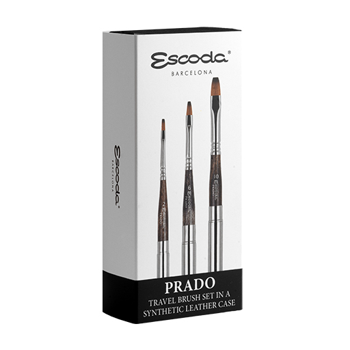 ESCODA BLACK SYNTHETIC LEATHER CASE WITH 3 PRADO SILVER TRAVEL BRUSHES SERIES 1259