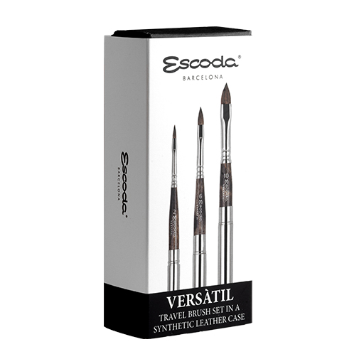 ESCODA BLACK SYNTHETIC LEATHER CASE WITH 3 VERSÁTIL SILVER TRAVEL BRUSHES SERIES 1260