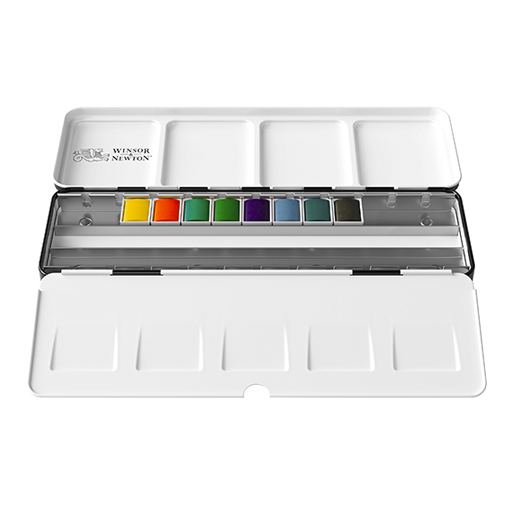 WINSOR & NEWTON ACUARELA PROFESSIONAL SET REVIVAL CAJA METÁLICA ACUARELA 8 MEDIOS GODETS