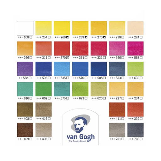 VAN GOGH AQUARELL-METALLKASTEN 36 HALBE NÄPFCHEN + PINSEL