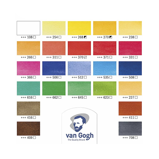 VAN GOGH WATERCOLOUR METAL BOX SET OF 24 HALF PANS + BRUSH