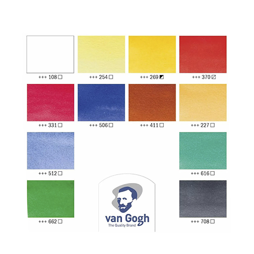 VAN GOGH WATERCOLOR PLASTIC BOX SET OF 12 X 10 ML TUBES + BRUSH + SPONGE