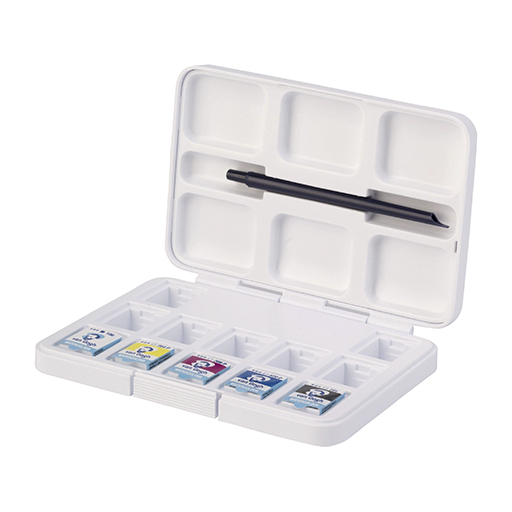 VAN GOGH WATERCOLOUR PLASTIC BOX PRIMARY COLOURS SET OF 5 HALF PANS + 7 EMPTY SLOTS + BRUSH