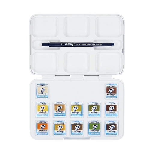 VAN GOGH KUNSTSTOFF-AQUARELLKASTEN NATURTÖNE 12 HALBE NÄPFCHEN + PINSEL