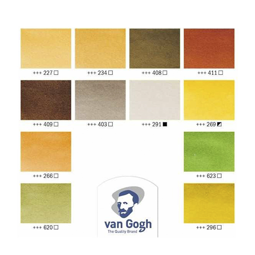 VAN GOGH KUNSTSTOFF-AQUARELLKASTEN NATURTÖNE 12 HALBE NÄPFCHEN + PINSEL