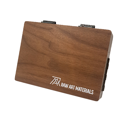 RAW ART MATERIALS WOODEN WATERCOLOUR BOX SET OF 24 EMPTY HALF PANS + PALETTE + CUP