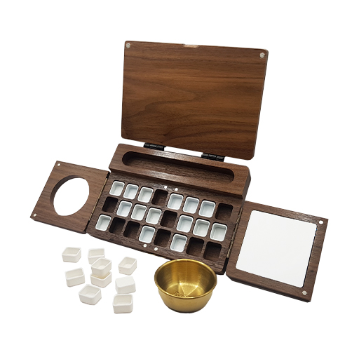 RAW ART MATERIALS WOODEN WATERCOLOUR BOX SET OF 24 EMPTY HALF PANS + PALETTE + CUP