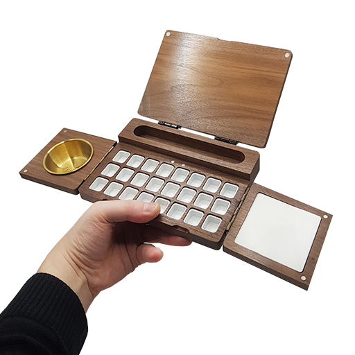 RAW ART MATERIALS WOODEN WATERCOLOUR BOX SET OF 24 EMPTY HALF PANS + PALETTE + CUP