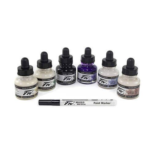 DALER ROWNEY FW ACRYLIC INK SET OF 6 SHIMMERING COLOURS