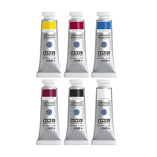 LEFRANC BOURGEOIS LINEL EXTRA FINE GOUACHE - PRIMARY COLOURS SET OF 6 X 14 ML TUBES
