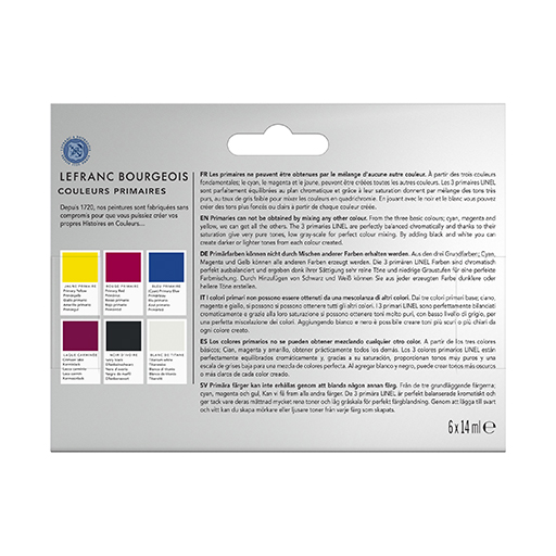 LEFRANC BOURGEOIS LINEL EXTRA FINE GOUACHE - PRIMARY COLOURS SET OF 6 X 14 ML TUBES