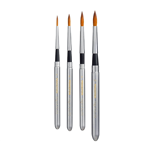 PRINCETON AQUA ELITE SET OF 4 ROUND TRAVEL BRUSHES SYNTHETIC FIBRE SHORT HANDLE SERIES 4850TRSET