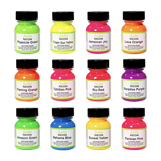 ANGELUS NEON COLOUR KIT - SET 12 NEON-ACRYLFARBEN FÜR LEDER