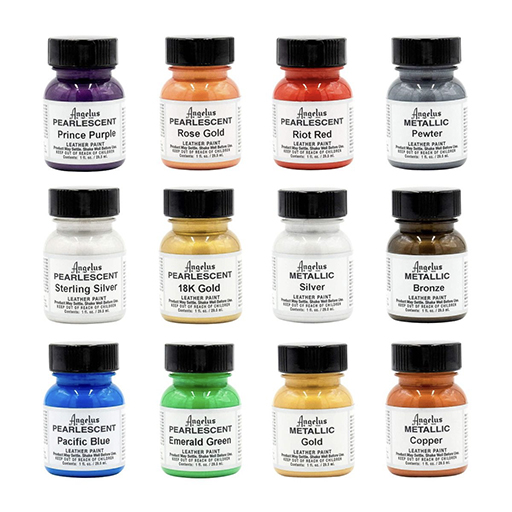 ANGELUS PEARLESCENT & METALLIC KIT - SET 12 METALLIC- UND PERLGLANZFARBEN FÜR LEDER