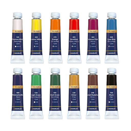 MANLEY PEINTURE À L'HUILE SET 12 COULEURS EN TUBES DE 12 ML