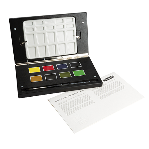 SCHMINCKE HORADAM AQUARELL WATERCOLOUR WOODEN BOX 8 SPECIAL XL PANS + BRUSH + PALETTE