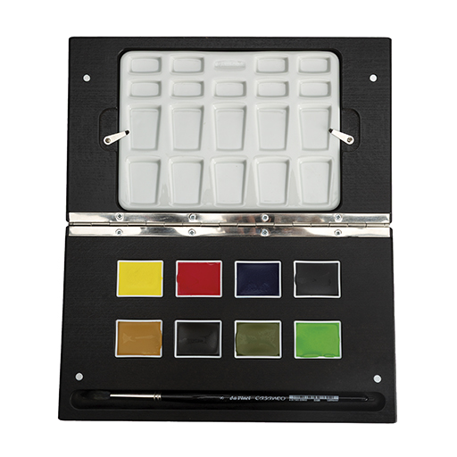 SCHMINCKE HORADAM AQUARELL WATERCOLOUR WOODEN BOX 8 SPECIAL XL PANS + BRUSH + PALETTE