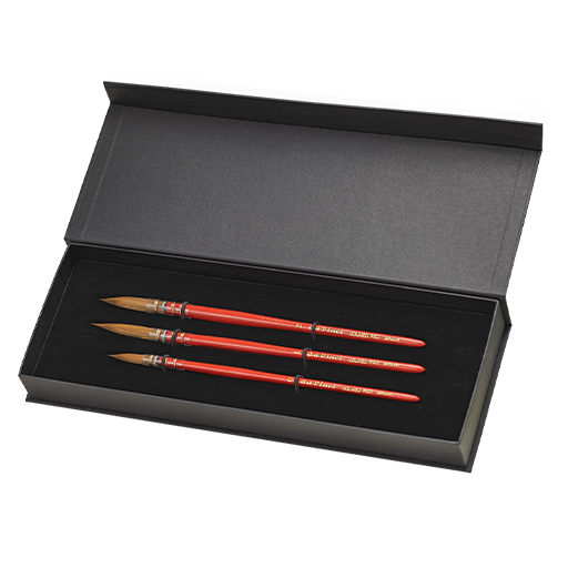 DA VINCI COLINEO RED SET OF 3 ROUND SYNTHETIC WASH BRUSHES SHORT HANDLE SERIES 4254RED
