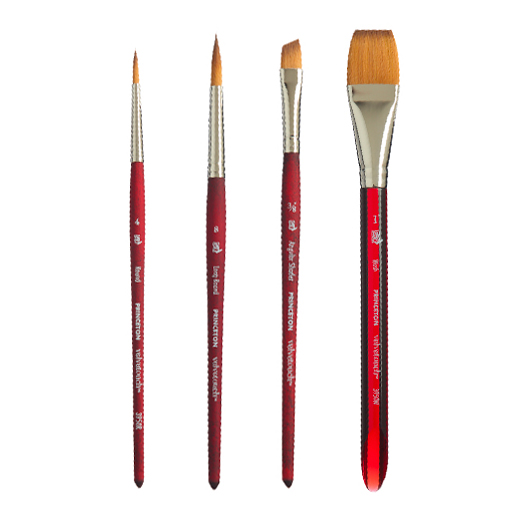 PRINCETON VELVETOUCH SET 4 PINCEAUX SYNTHÉTIQUES PROFESSIONNELS MANCHE COURT SÉRIE 3950SET100
